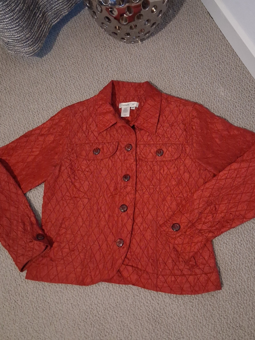 Vintage Coldwater Creek Quilted Ruby Red Button Front Jacket